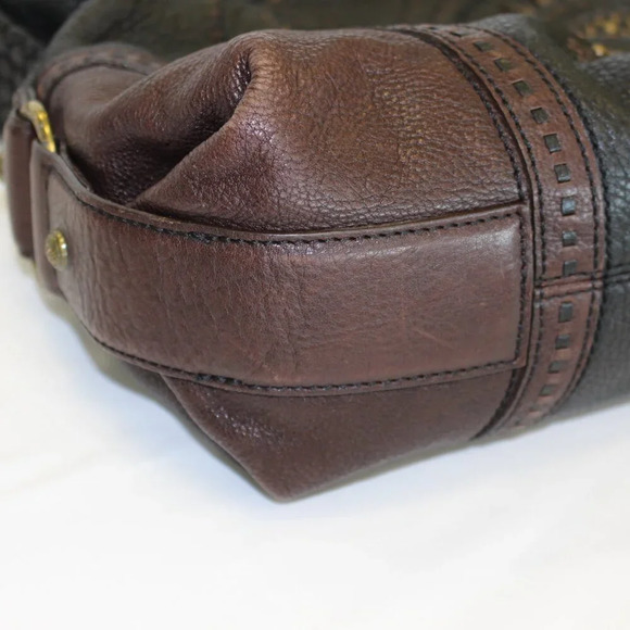 Brighton Montana Black & Brown Pebbled Leather Studded Large Purse Boho Handbag - Picture 10 of 16